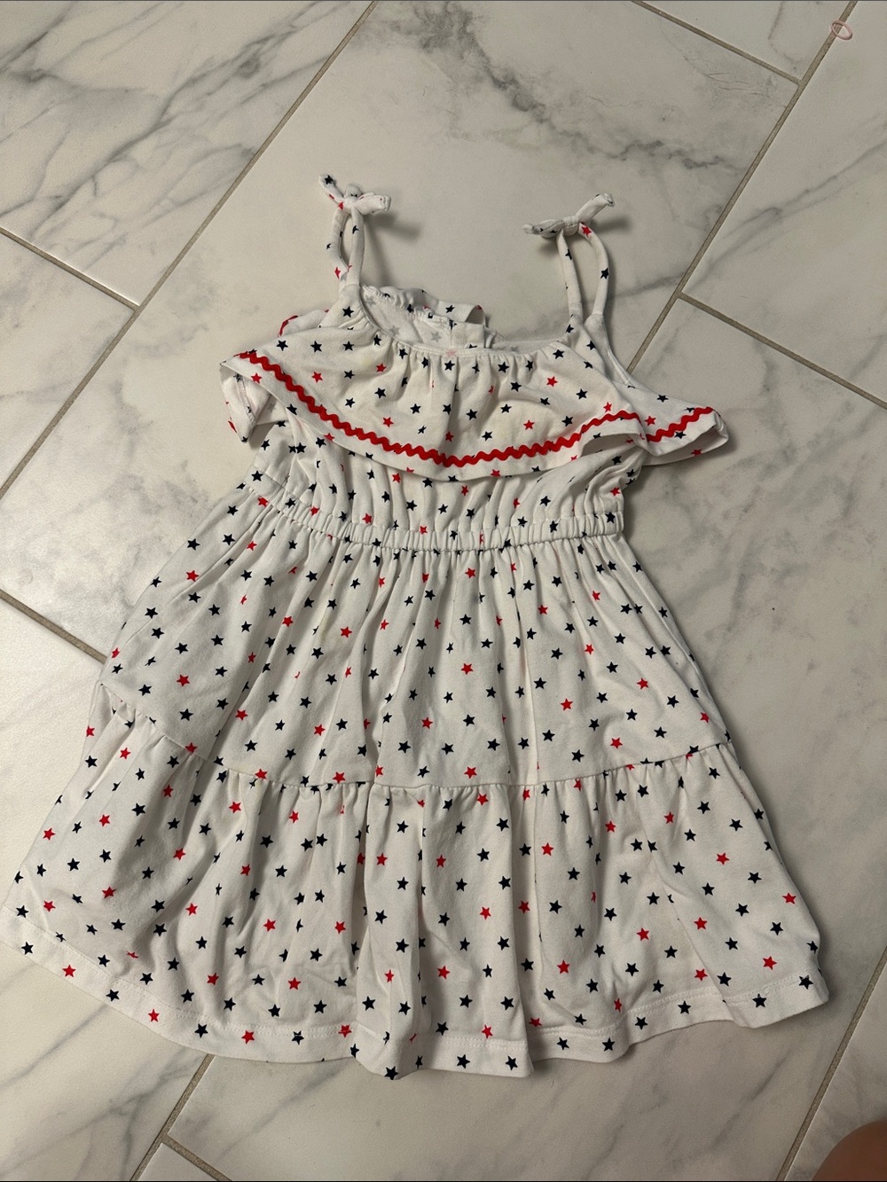 Janie and Jack gently worn White Star-Print Sundress with Red Trim - Kids Dress